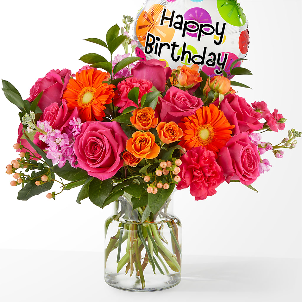 Fiesta Bouquet with Birthday Balloon – Monarca Florist, Yonkers NY