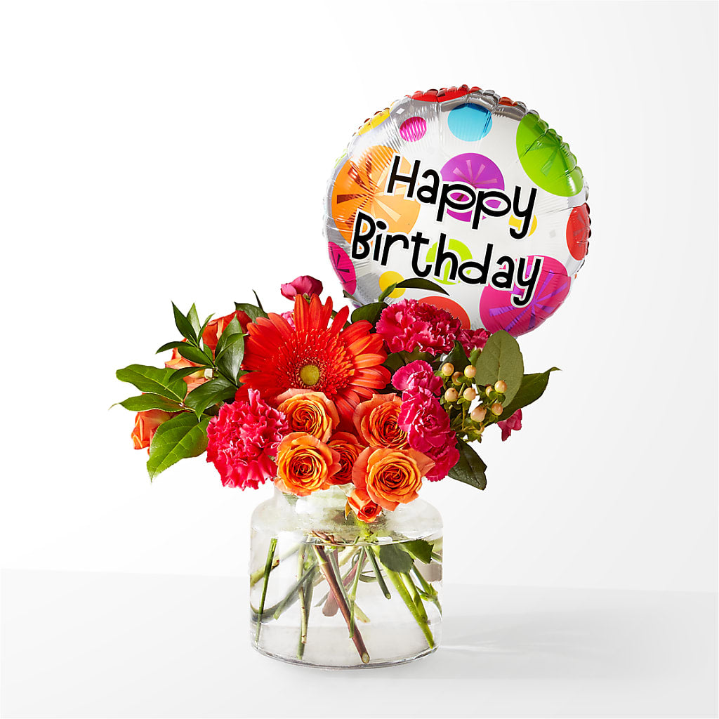 Fiesta Bouquet with Birthday Balloon – Monarca Florist, Yonkers NY