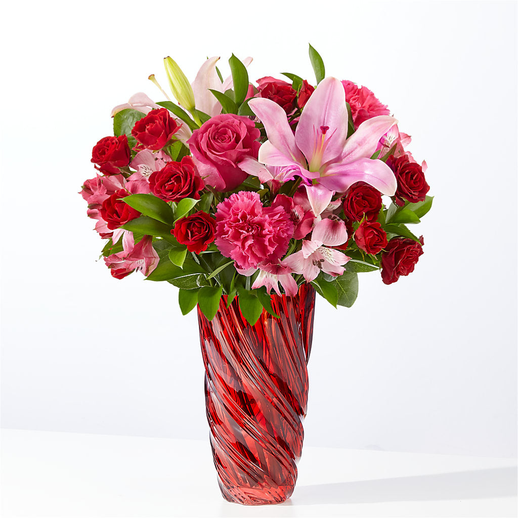 In Love Bouquet with Luxe Swirl Vase – Monarca Florist, Yonkers NY