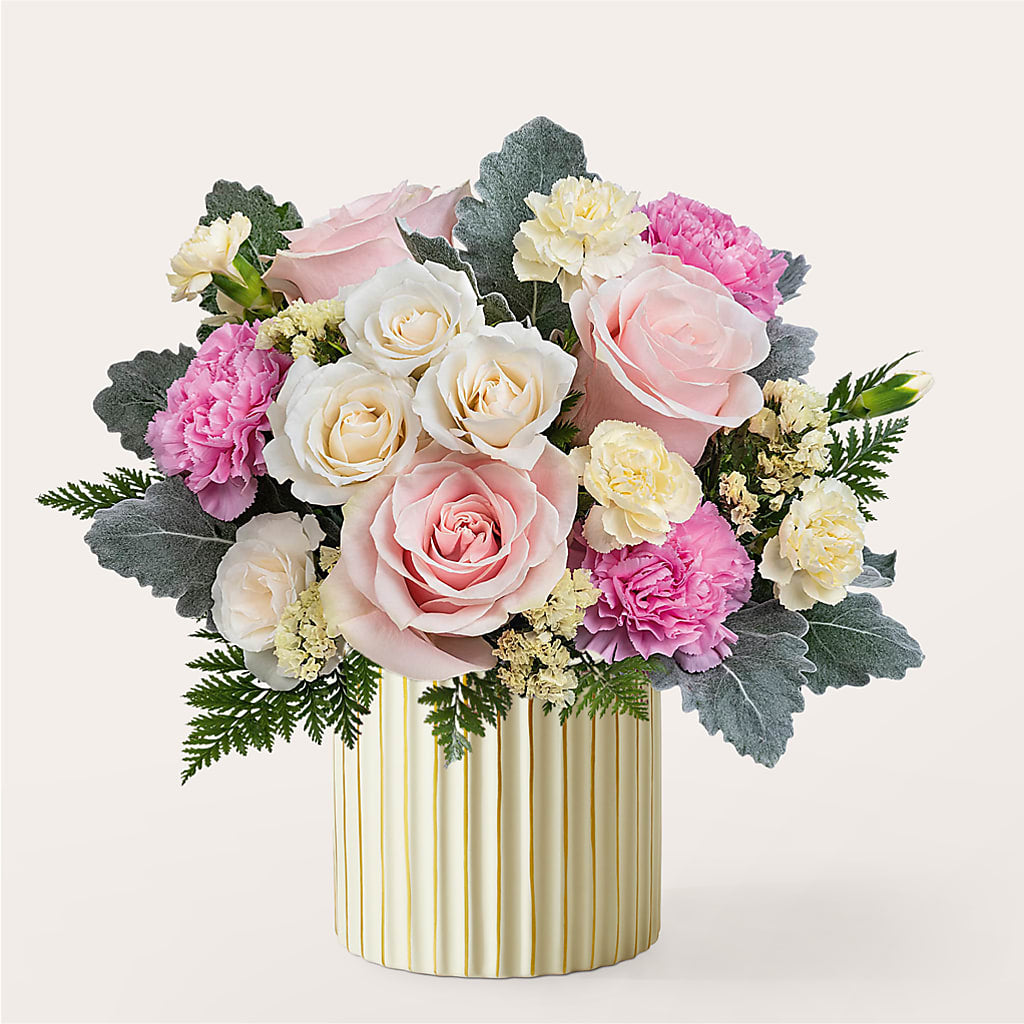 Blissful Moments Bouquet with Ivory Vase – Monarca Florist, Yonkers NY