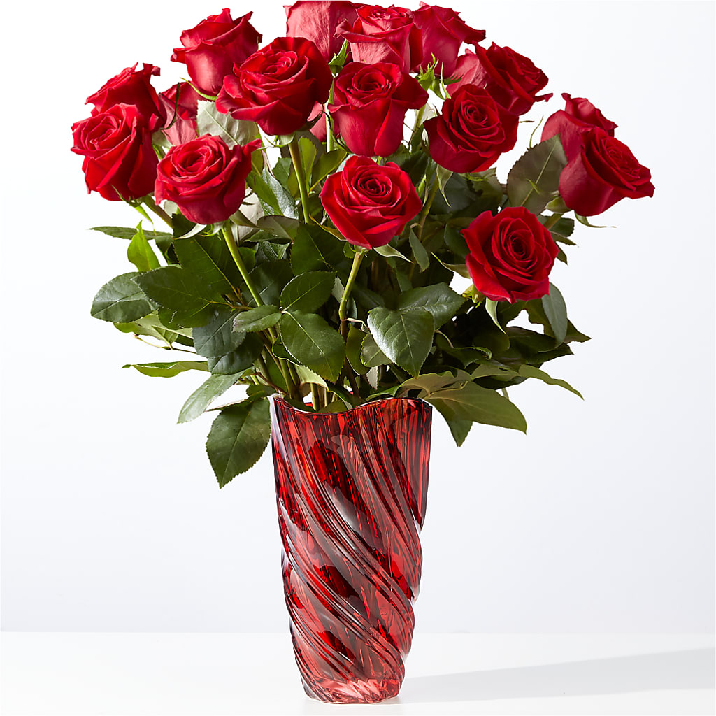 Classic Love Red Rose Bouquet with Luxe Swirl Vase – Monarca Florist, Yonkers NY