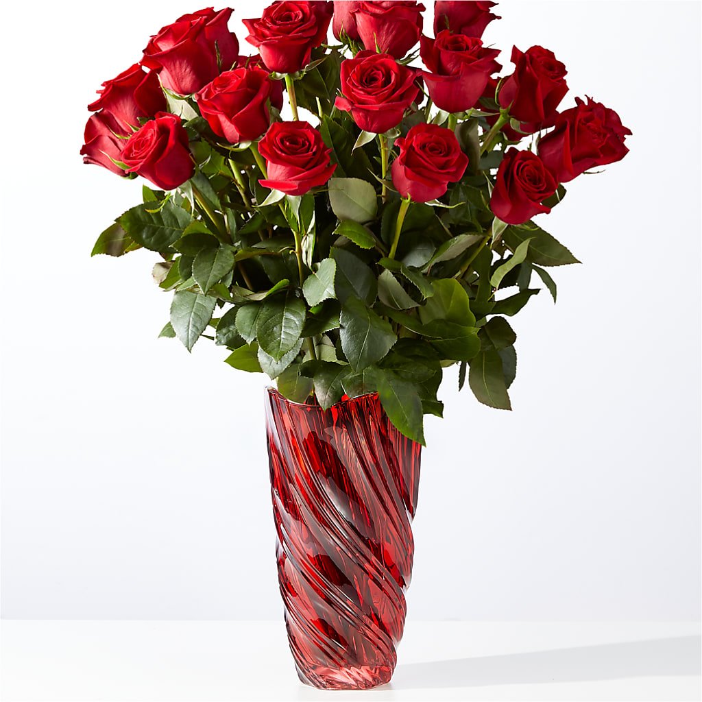 Classic Love Red Rose Bouquet with Luxe Swirl Vase – Monarca Florist, Yonkers NY