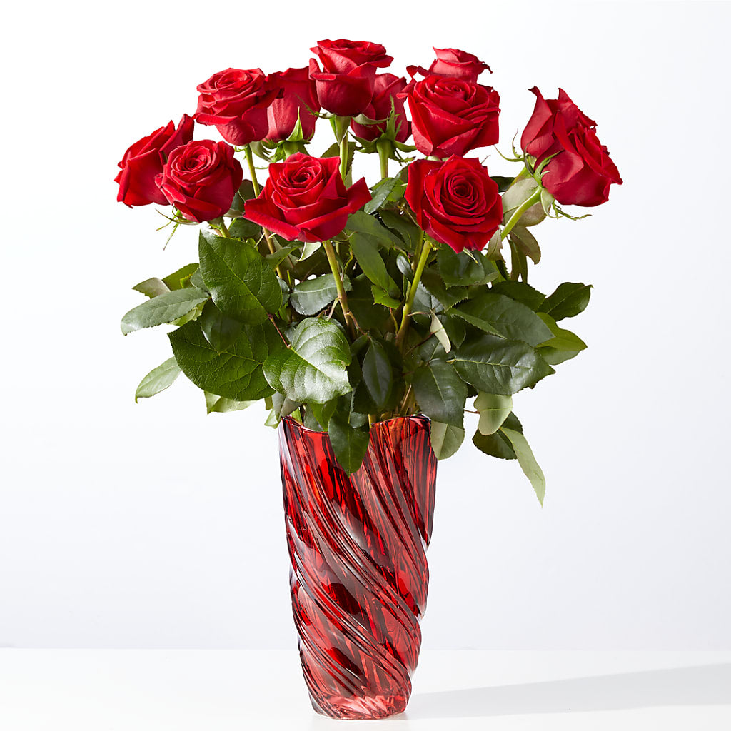 Classic Love Red Rose Bouquet with Luxe Swirl Vase – Monarca Florist, Yonkers NY