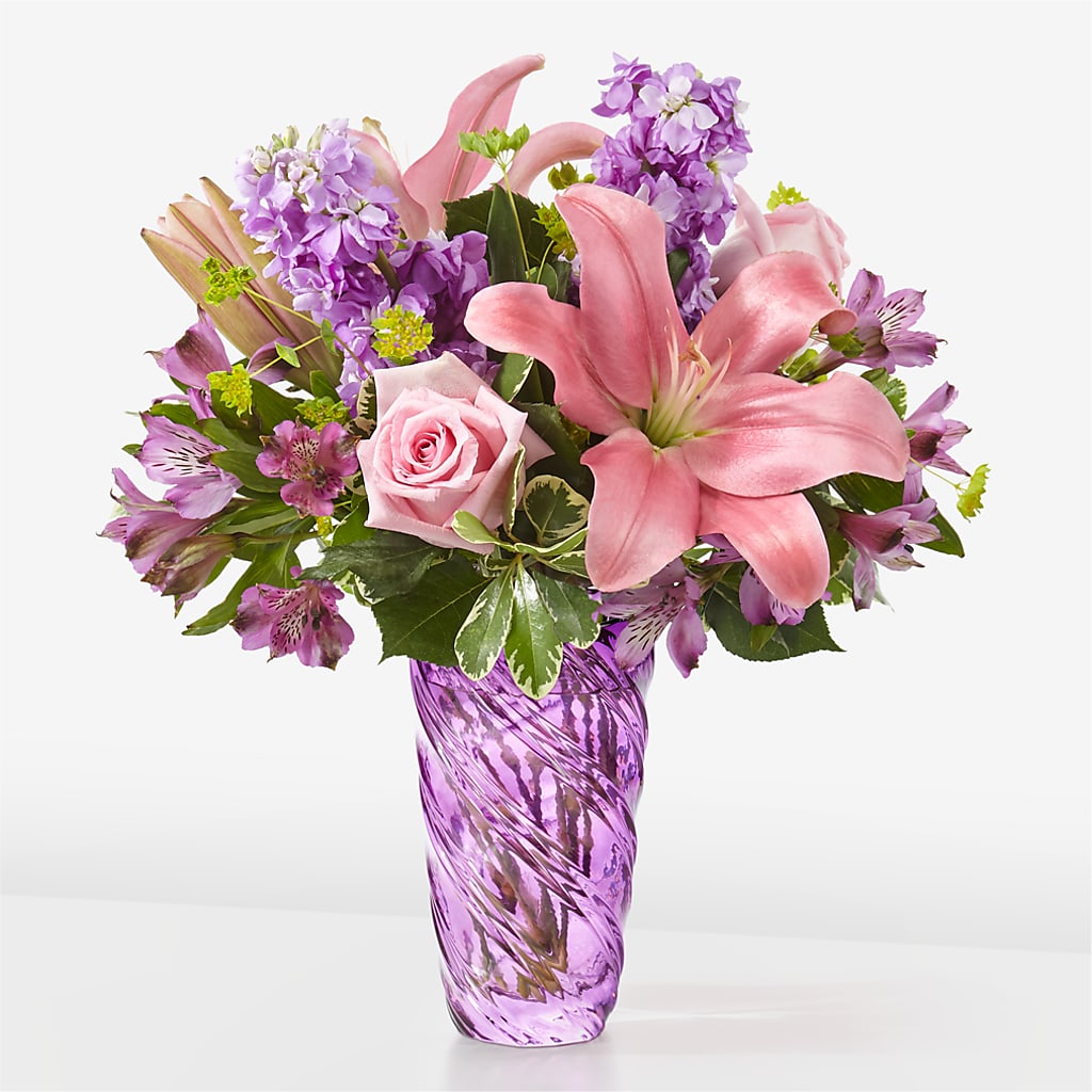 Precious Petals Bouquet with Luxe Swirl Vase – Monarca Florist, Yonkers NY