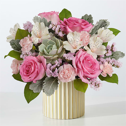 Dusty Rose Bouquet with Ivory Vase –  Monarca Florist, Yonkers NY