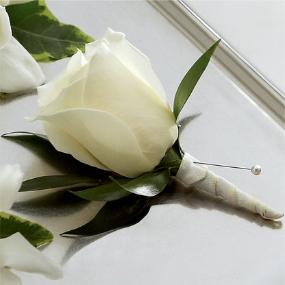 White Rose Boutonniere –  Monarca Florist, Yonkers NY